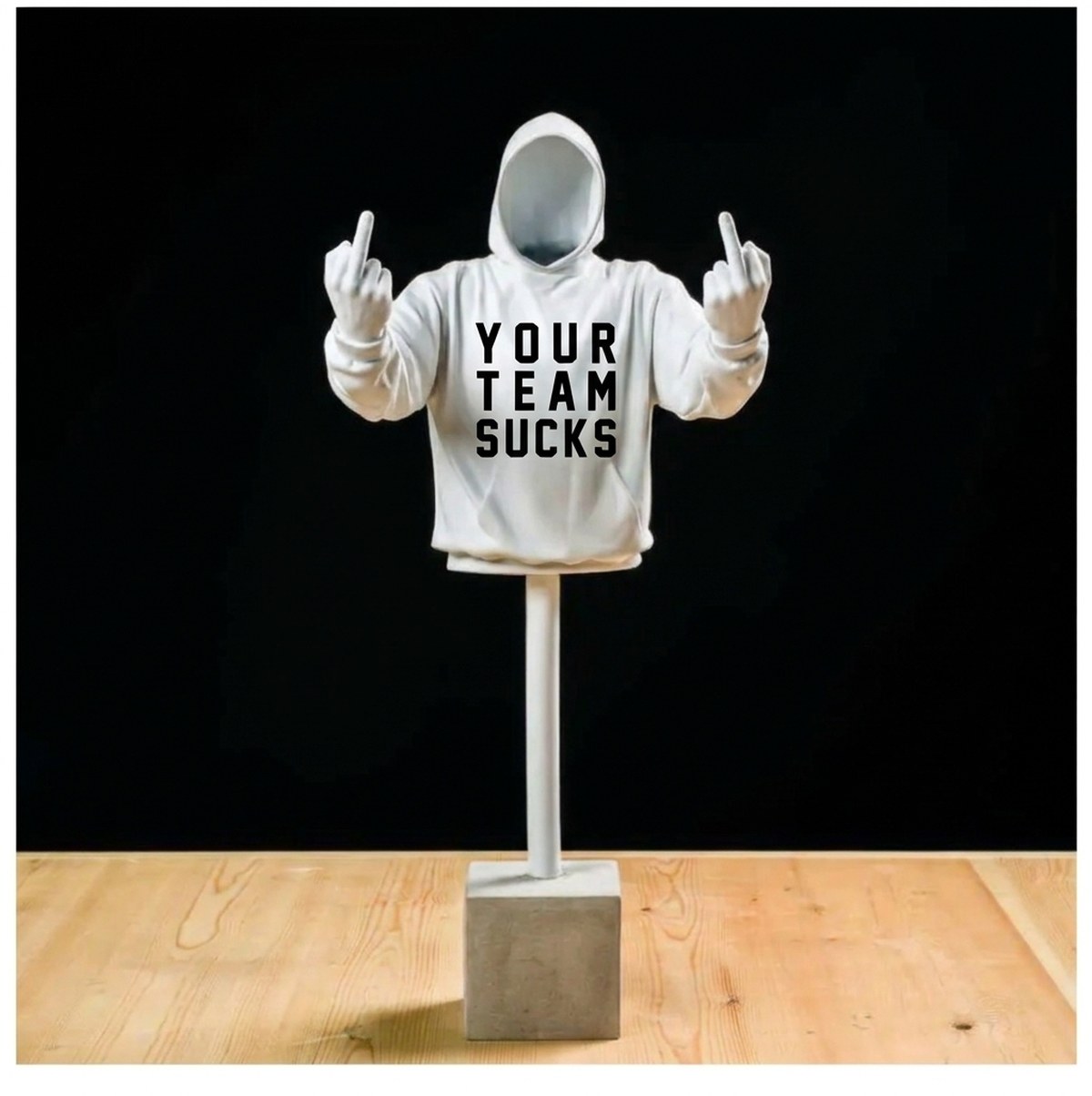 Hooded figure sculpture, Your Team Sucks